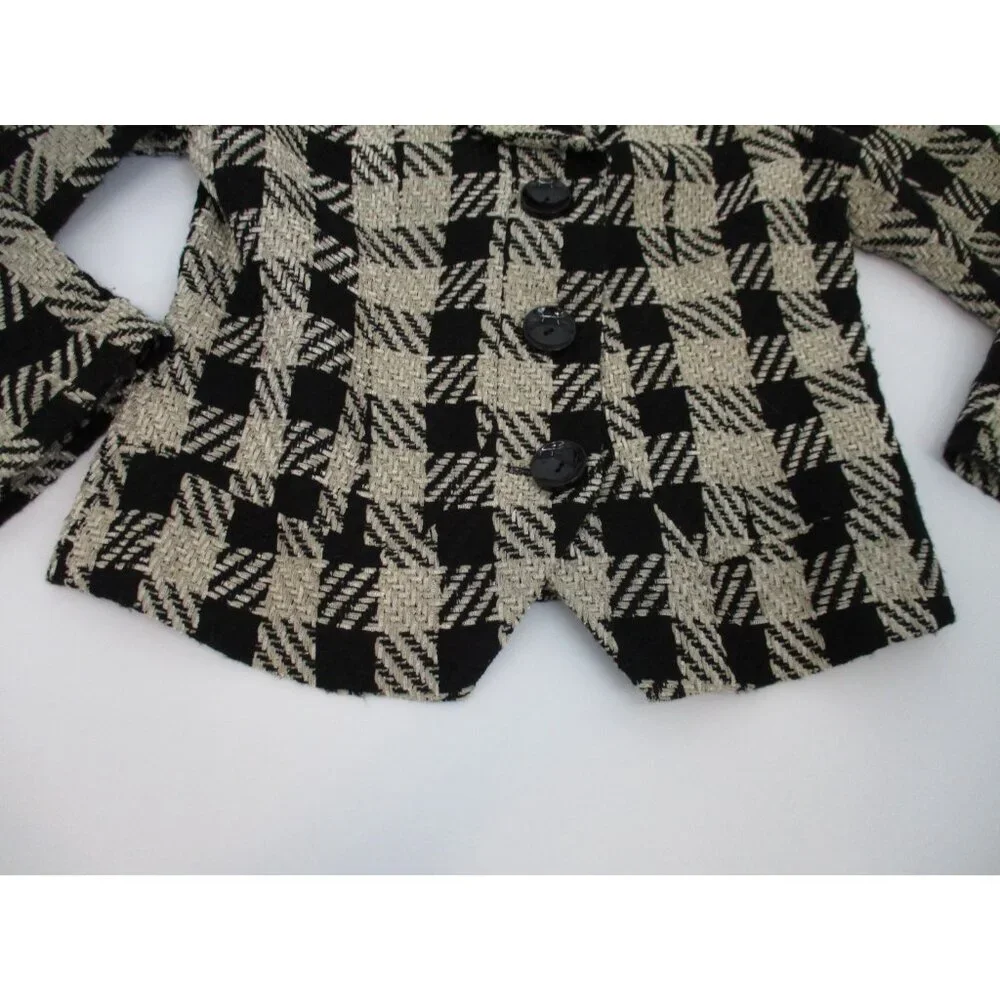 Coldwater Creek Blazer Womens Size 14 Buffalo Check 3-Button Black Tan